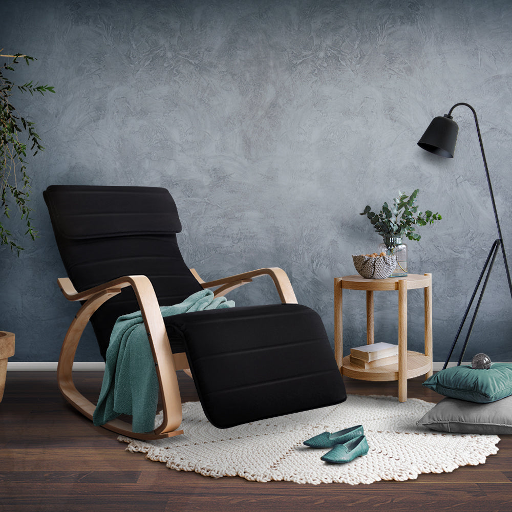 Artiss Rocking Armchair Bentwood Frame With Footrest Black Afton