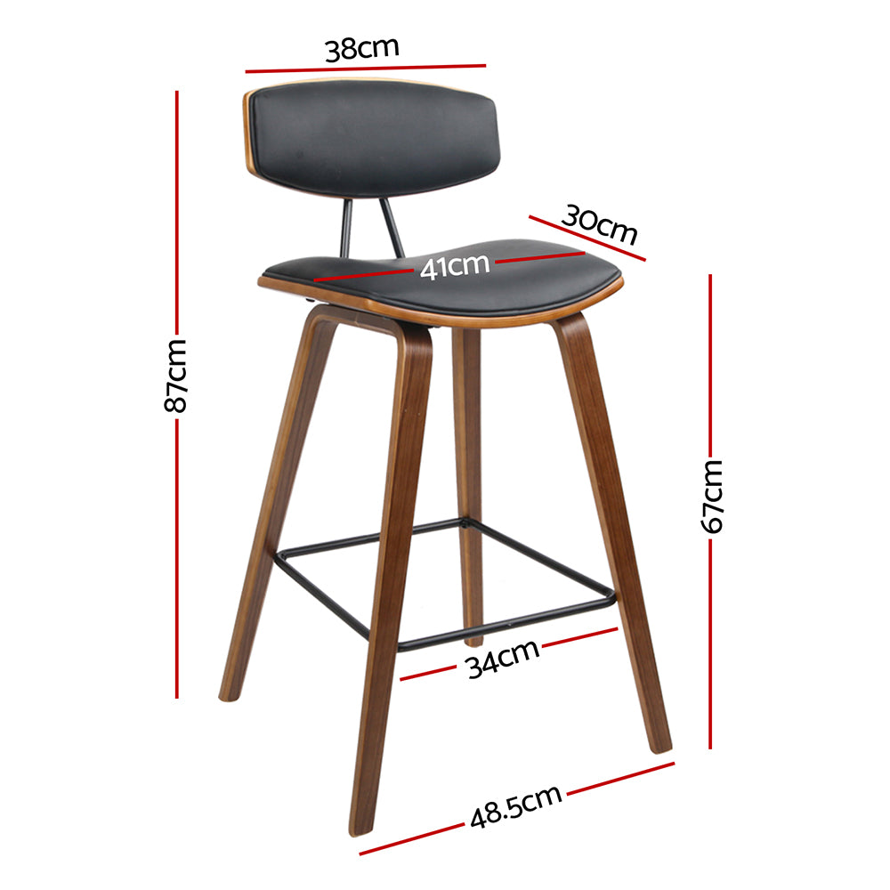 2x Vintage Leather Padded w/Backrest Bar Stools