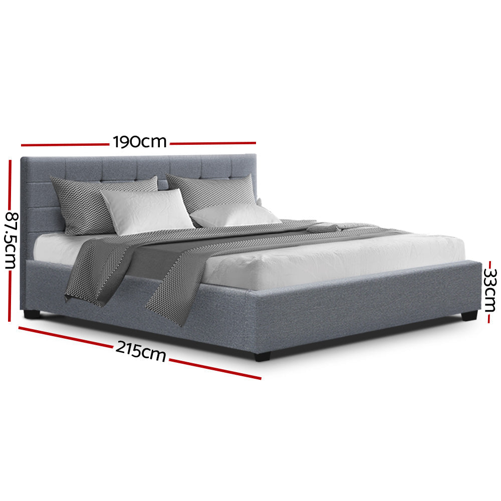 Artiss Lisa Bed Frame Fabric Gas Lift Storage - Grey King