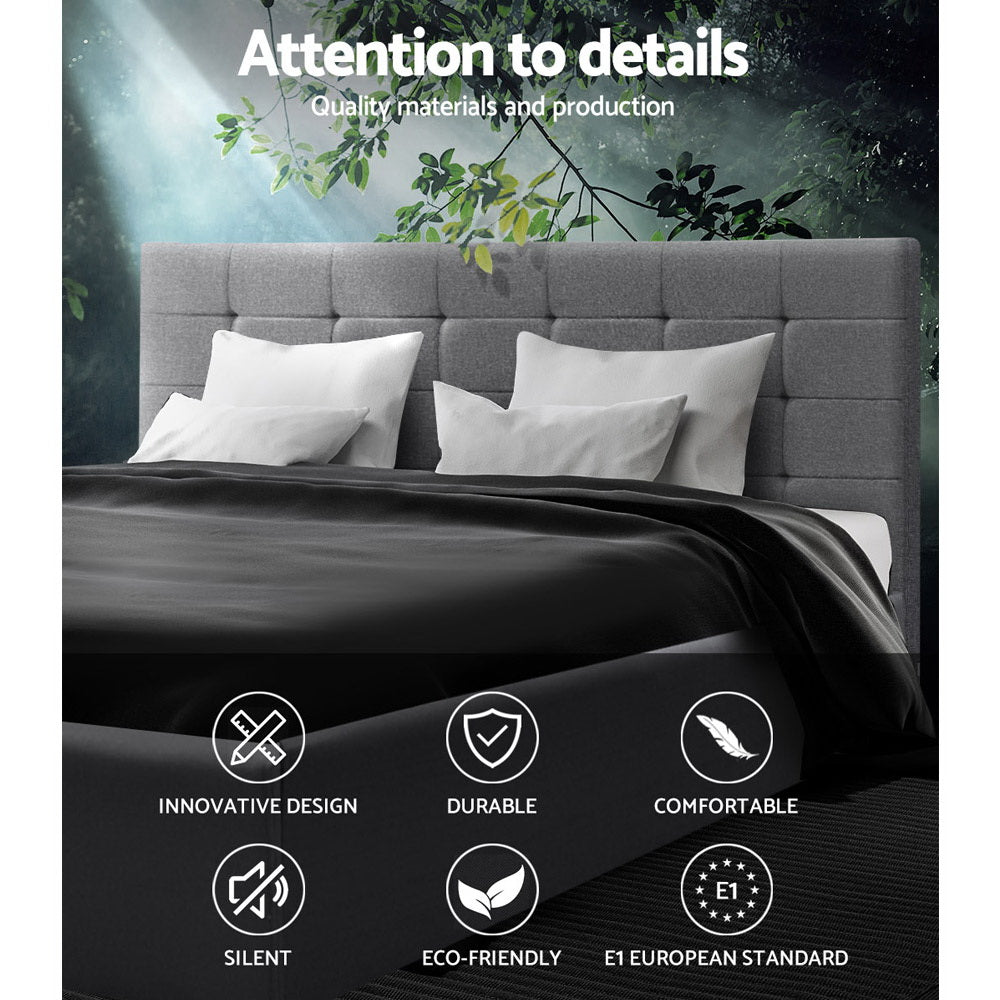 Artiss Lisa Bed Frame Fabric Gas Lift Storage - Grey King
