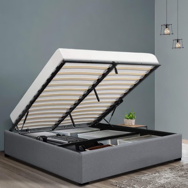 Artiss Bed Frame Queen Size Gas Lift Base Grey TOKI