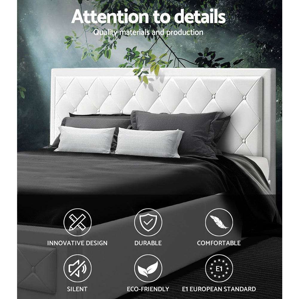 Artiss Tiyo Bed Frame PU Leather Gas Lift Storage - White King