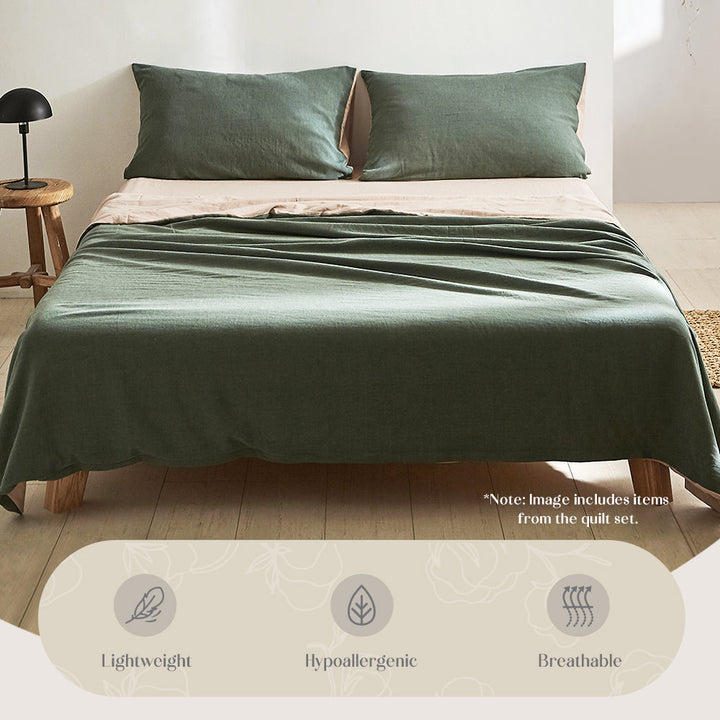 Cosy Club Cotton Bed Sheets Set Green Beige Cover Double