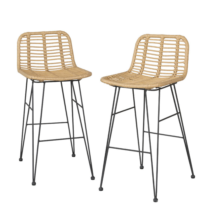2x Bar Stools Rattan Nature