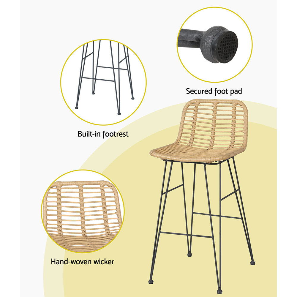 2x Bar Stools Rattan Nature