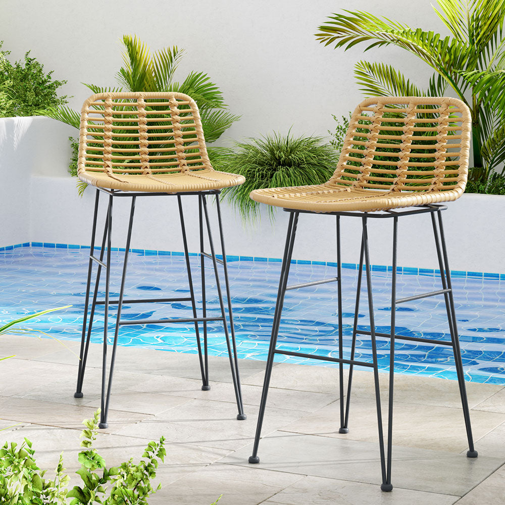2x Bar Stools Rattan Nature