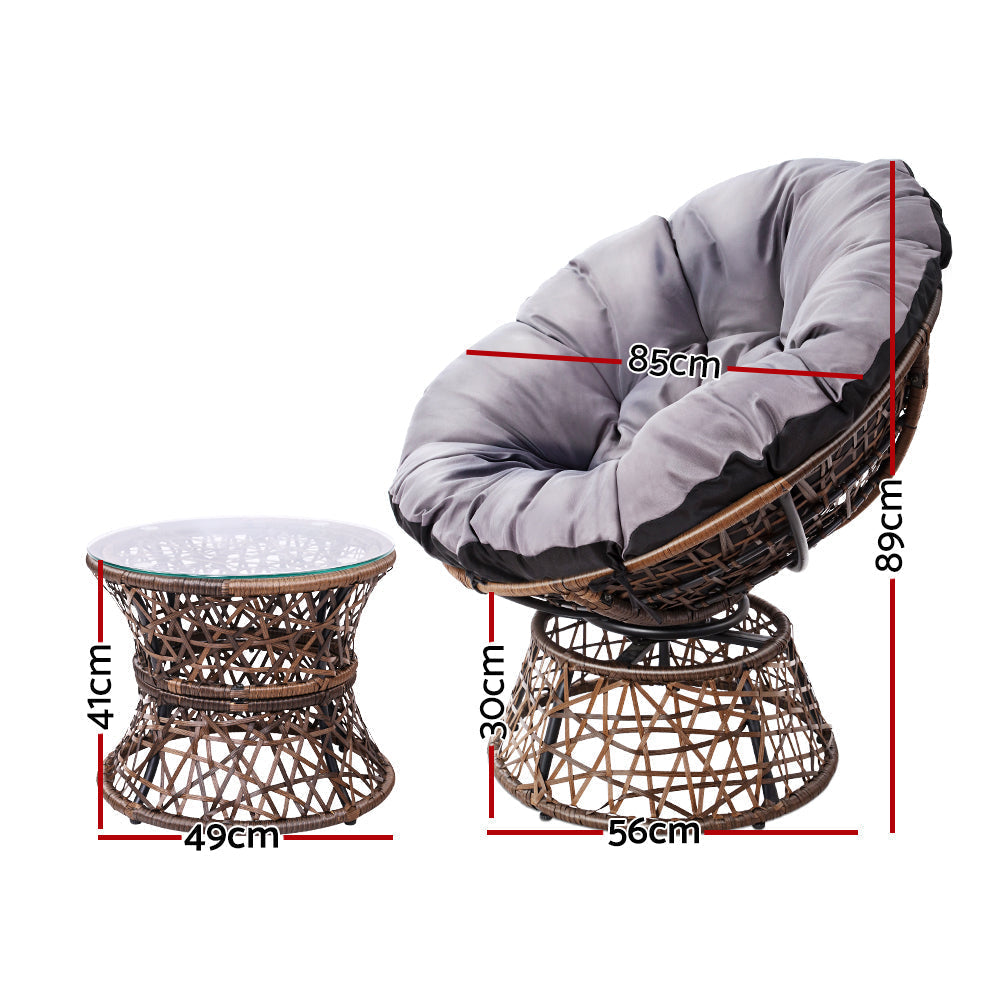 Gardeon Outdoor Lounge Setting Papasan Chair Wicker Table Garden Furniture Brown