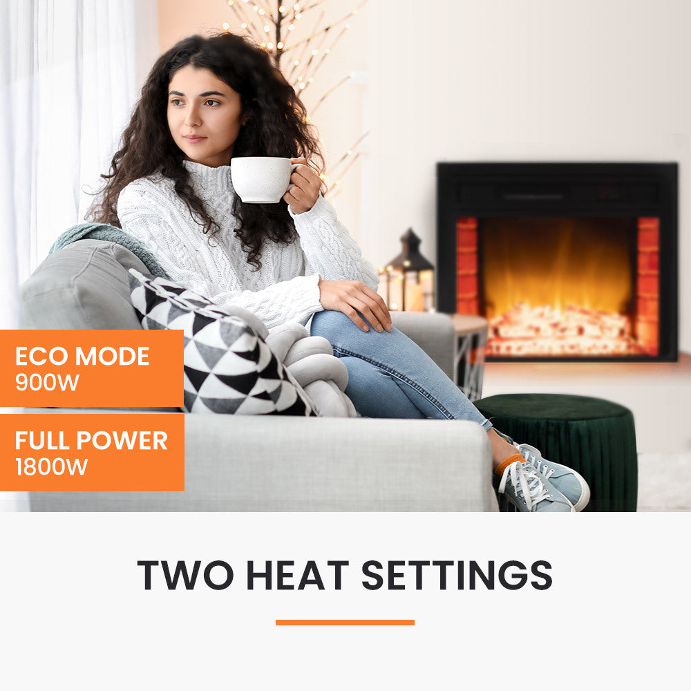 65cm Electric Fireplace Heater Wall Mounted 1800W Stove with Log Flame Effect
