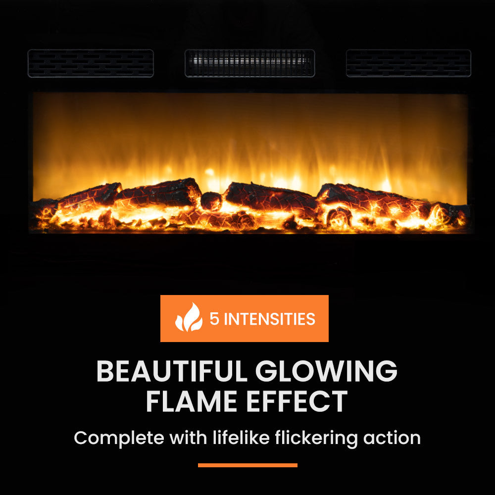 100cm Electric Fireplace Heater Wall Mounted 1800W Stove with Log Flame Effect