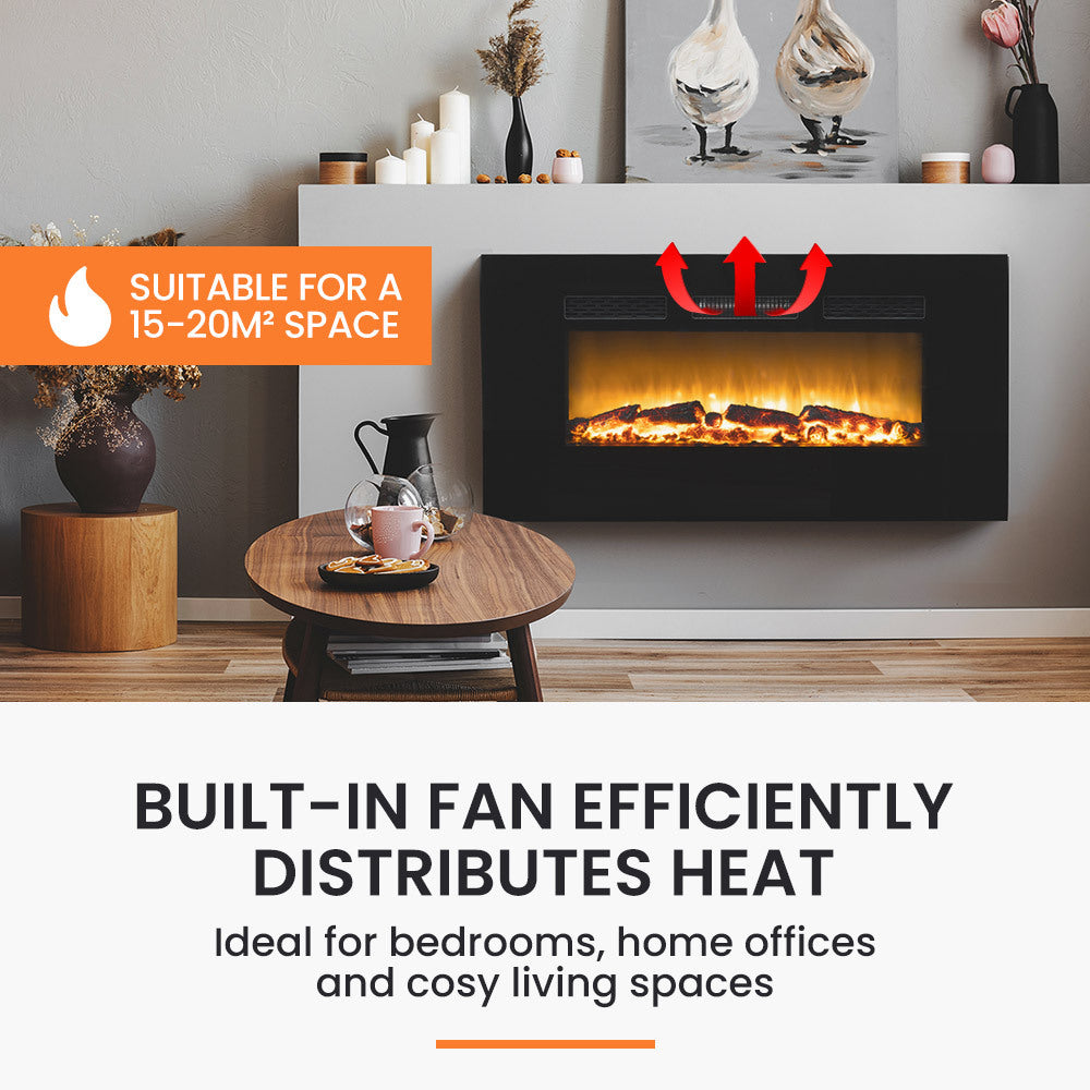 100cm Electric Fireplace Heater Wall Mounted 1800W Stove with Log Flame Effect