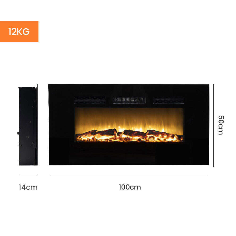 100cm Electric Fireplace Heater Wall Mounted 1800W Stove with Log Flame Effect