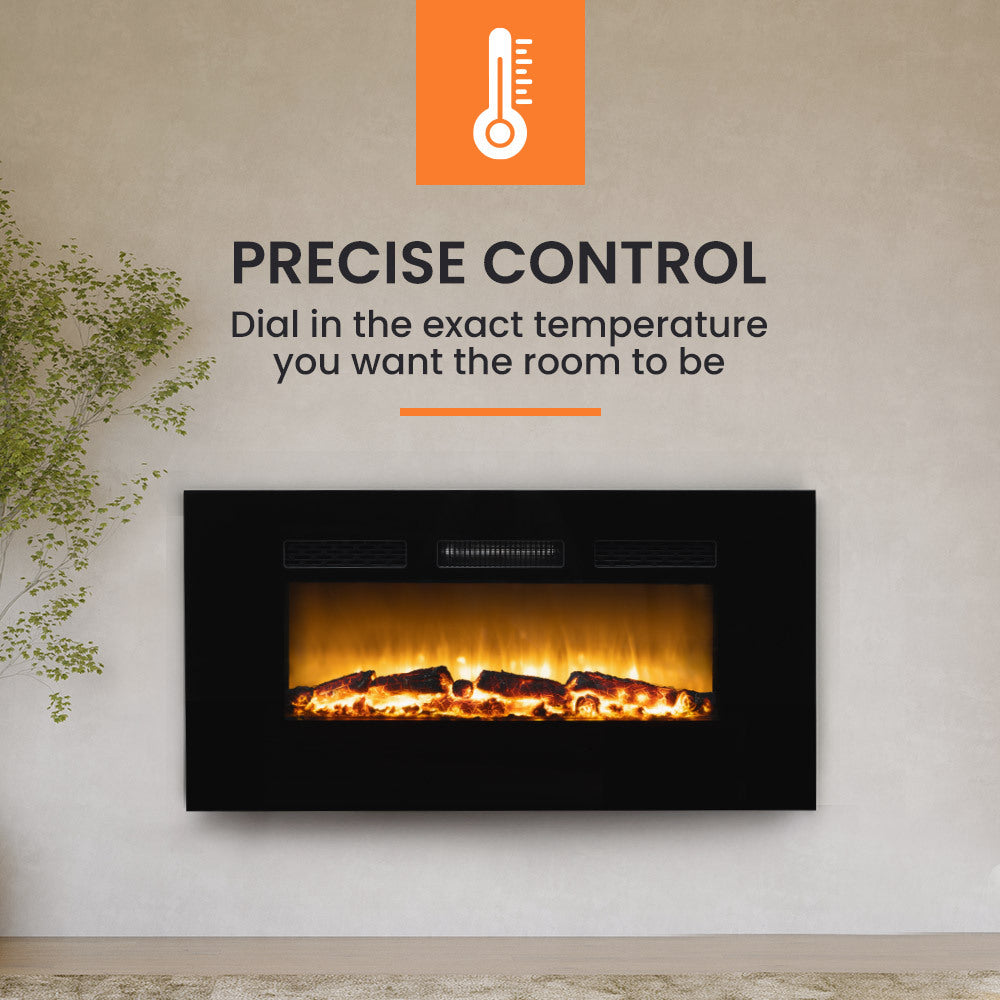 100cm Electric Fireplace Heater Wall Mounted 1800W Stove with Log Flame Effect