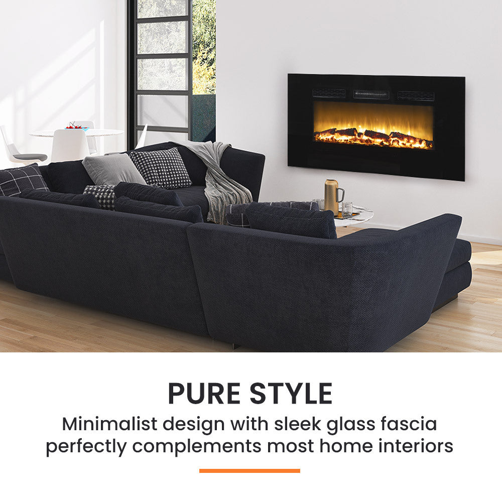 100cm Electric Fireplace Heater Wall Mounted 1800W Stove with Log Flame Effect