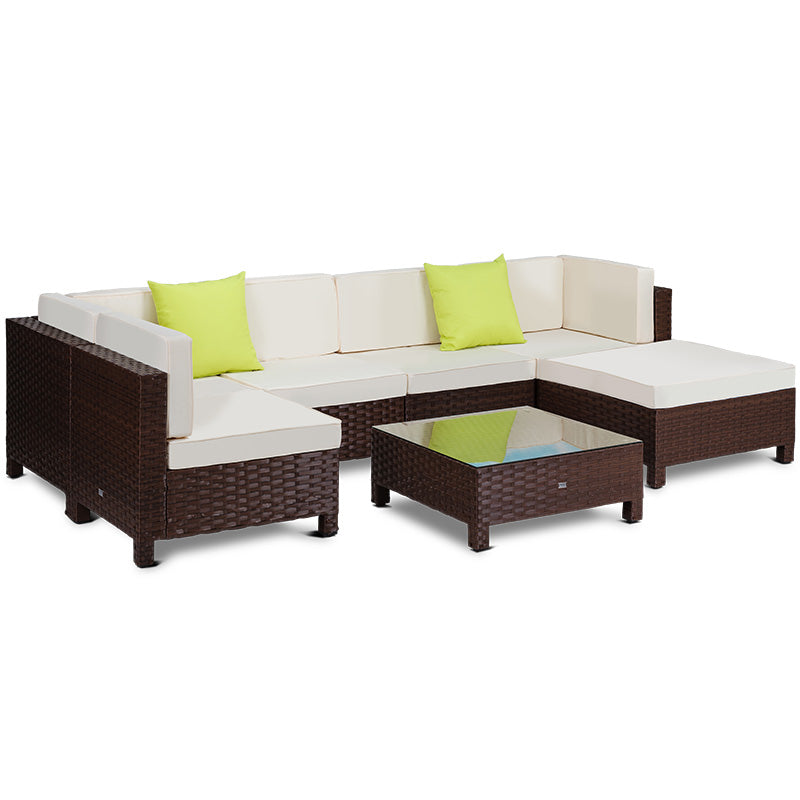 7pc Sofa Outdoor Furniture Brown Wicker Lounge Set Setting Pool