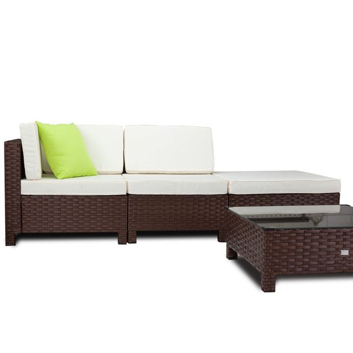 4pc Outdoor Furniture Setting Lounge Wicker Patio Sofa Set Brown