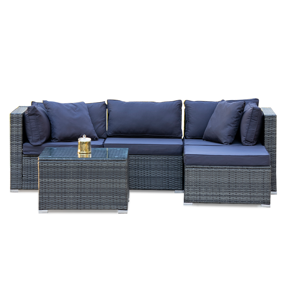 4 Seater Modular Outdoor Lounge Setting with Coffee Table, Ottoman, Grey