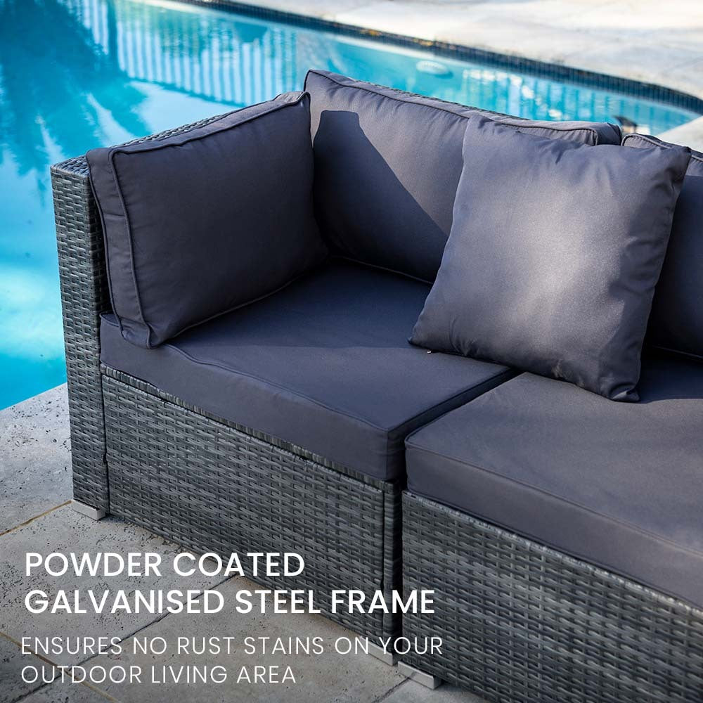4 Seater Modular Outdoor Lounge Setting with Coffee Table, Ottoman, Grey