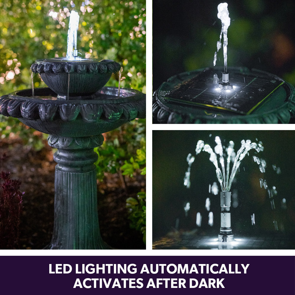 Water Fountain Solar Powered Battery Outdoor Bird Bath with LED Lights
