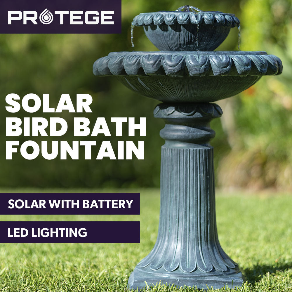Water Fountain Solar Powered Battery Outdoor Bird Bath with LED Lights