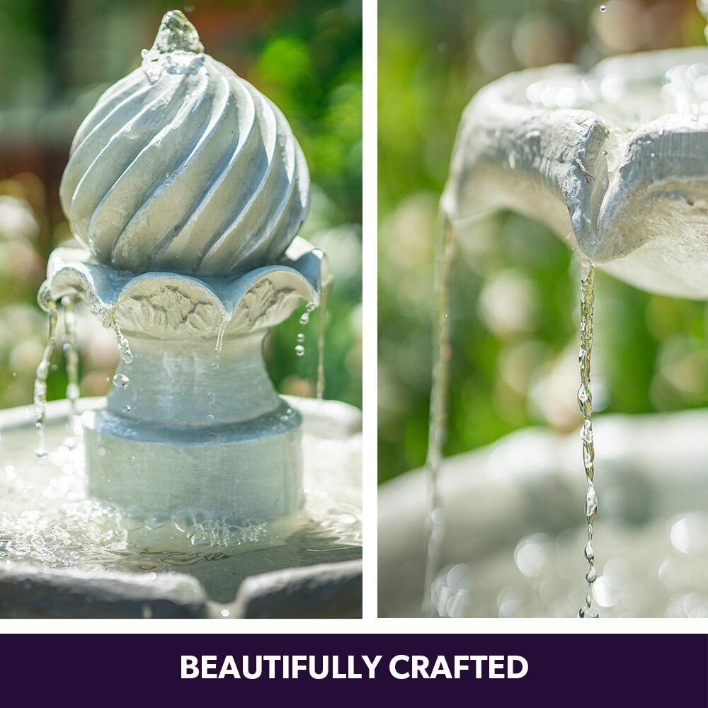 3 Tier Solar Powered Water Feature Fountain Bird Bath - Light Grey