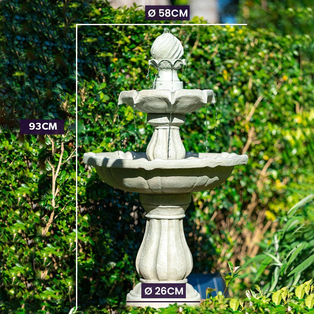 3 Tier Solar Powered Water Feature Fountain Bird Bath - Light Grey