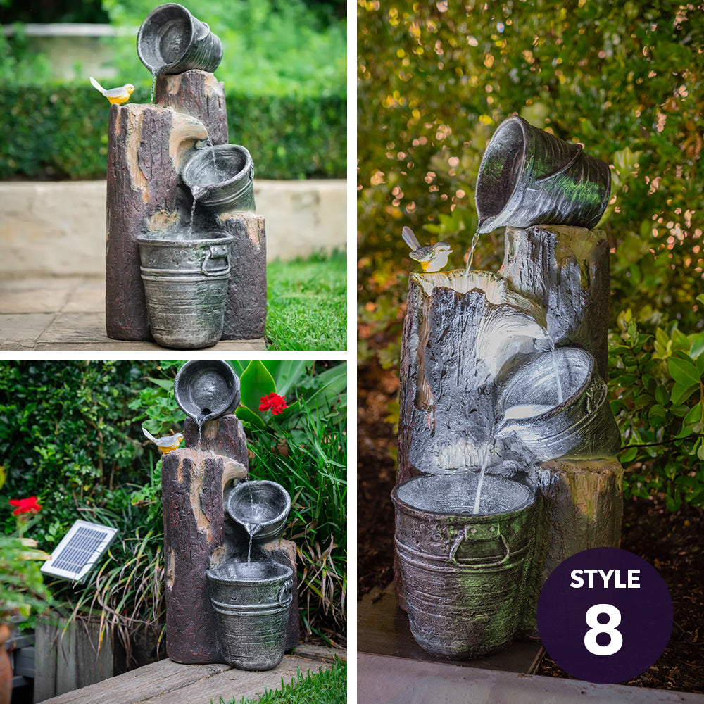 3 Tier Solar Powered Water Feature Fountain Bird Bath - Light Grey