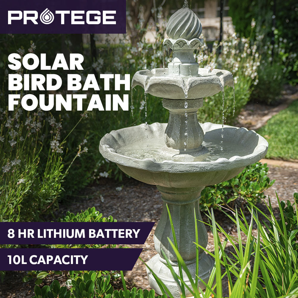 3 Tier Solar Powered Water Feature Fountain Bird Bath - Light Grey