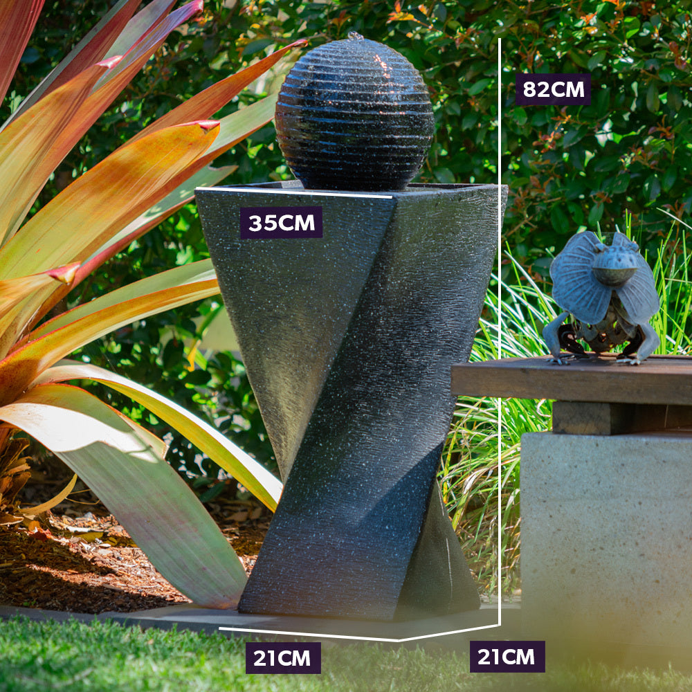 Solar Water Fountain Pump Twisted Design Outdoor with LED Lights - Black