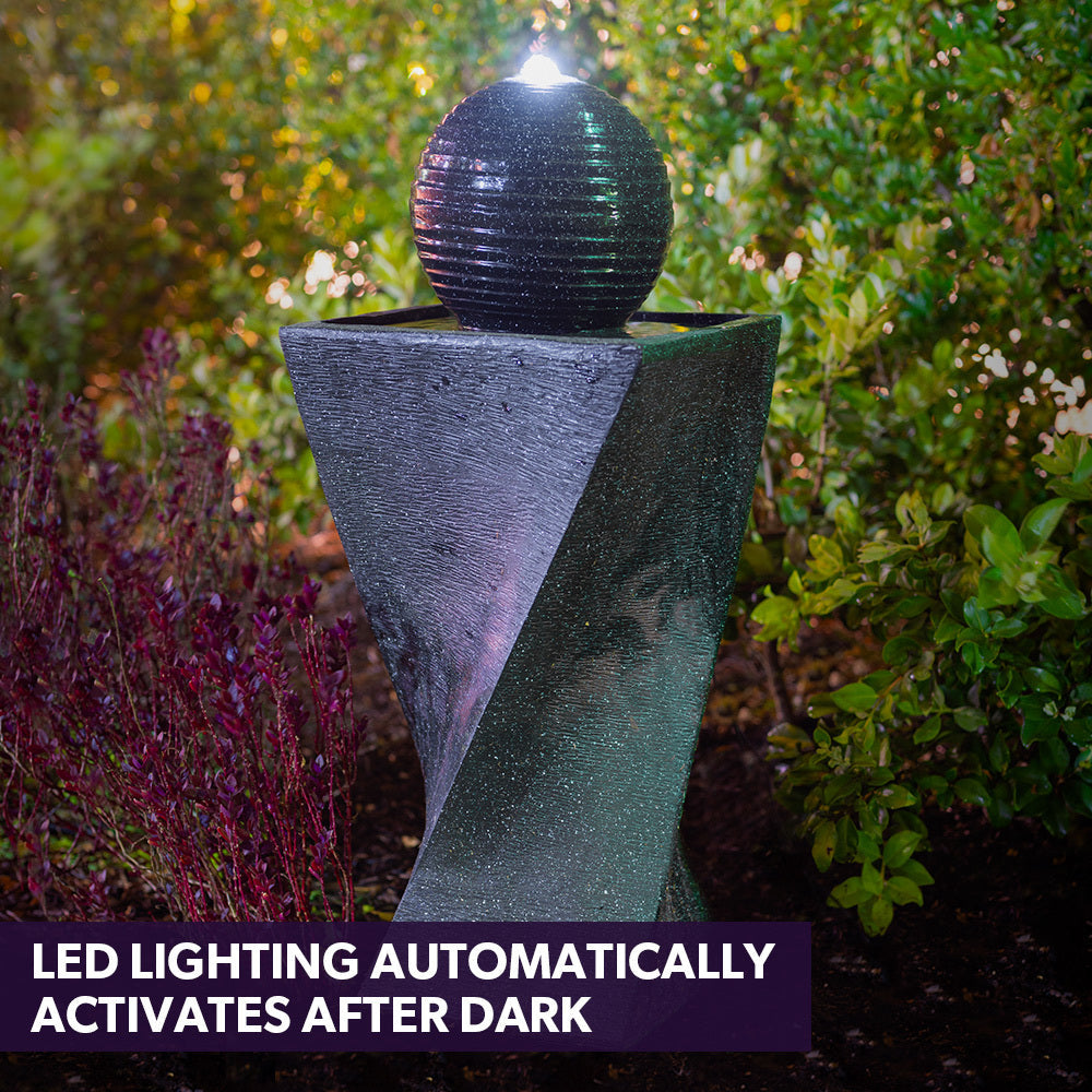 Solar Water Fountain Pump Twisted Design Outdoor with LED Lights - Black