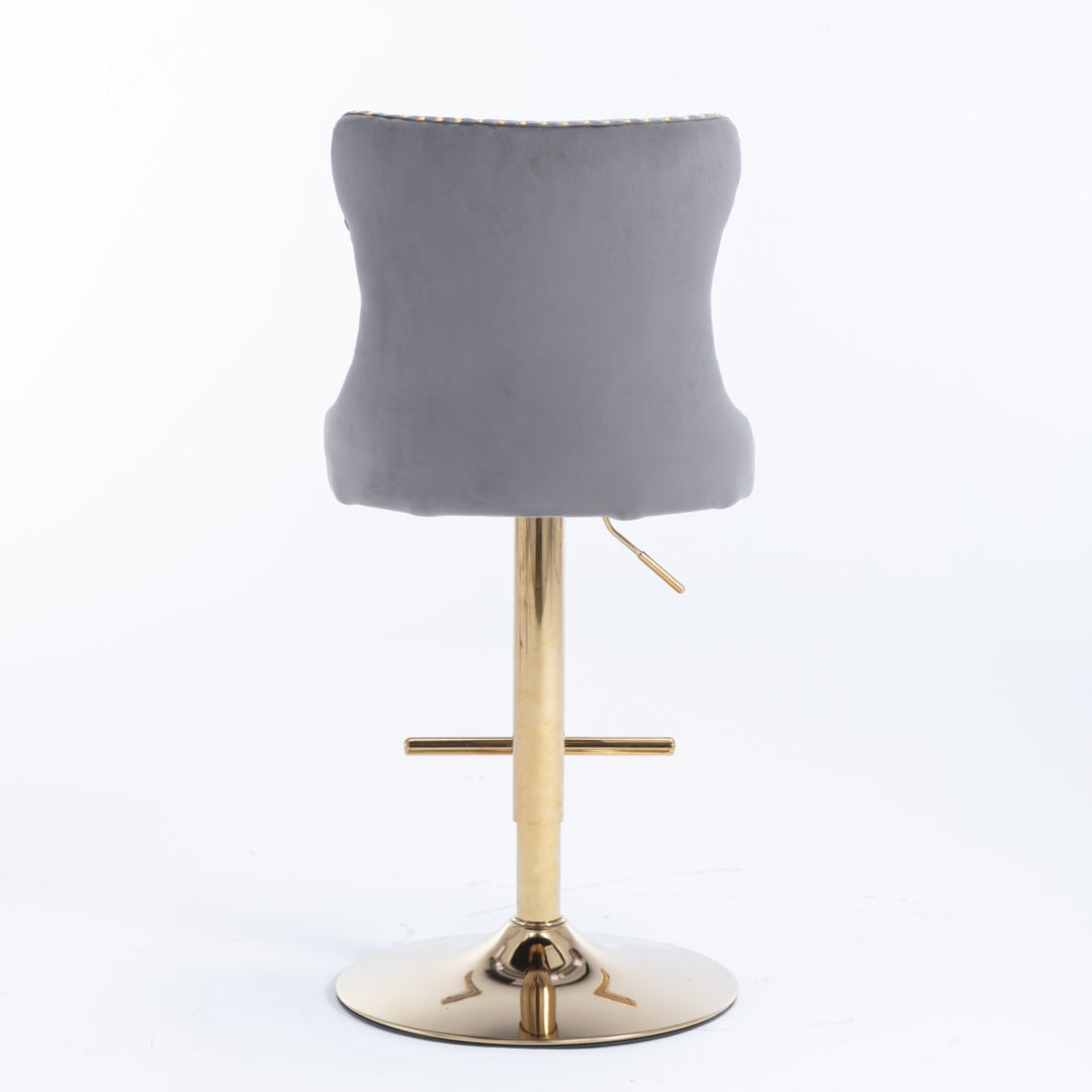2x Height Adjustable Velvet Swivel Bar Stools