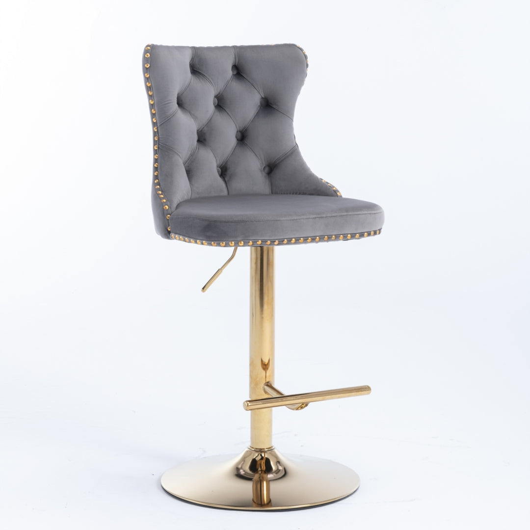 2x Height Adjustable Velvet Swivel Bar Stools