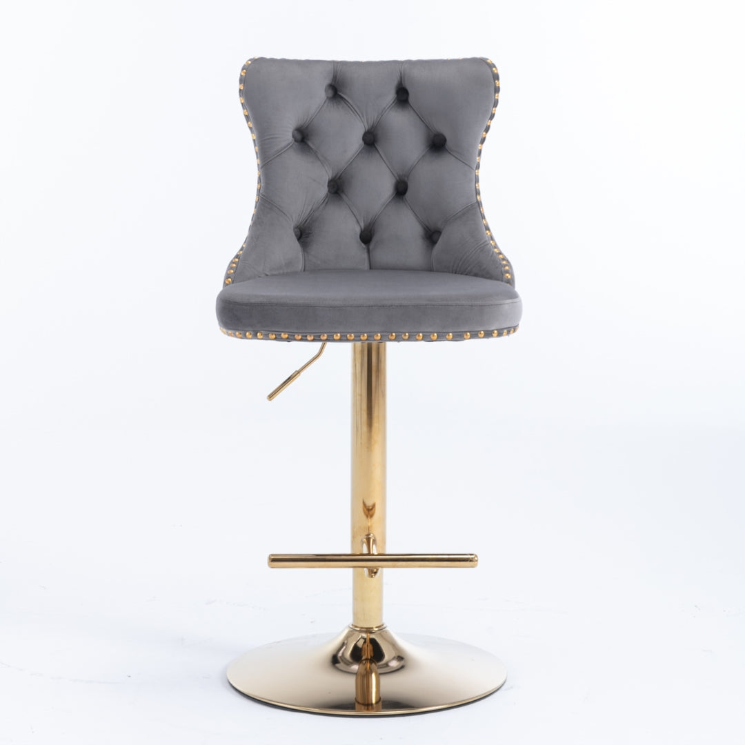 2x Height Adjustable Velvet Swivel Bar Stools