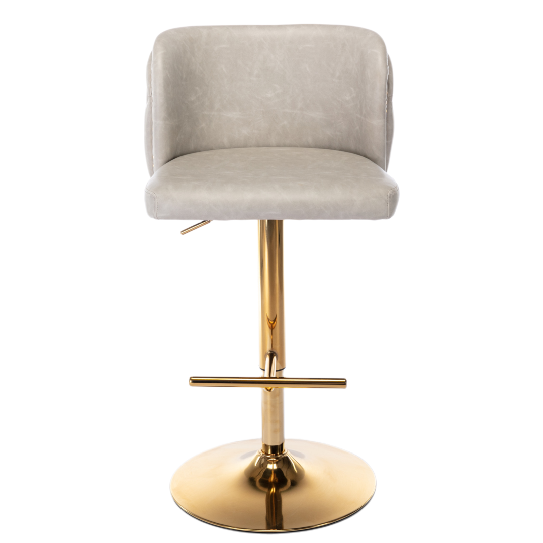 2x  Vintage Leather Golden Base Swivel Bar Stools- Beige