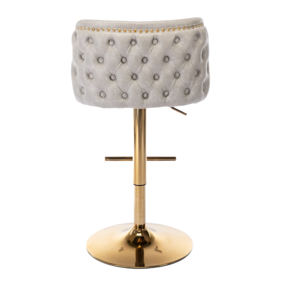 2x  Vintage Leather Golden Base Swivel Bar Stools- Beige