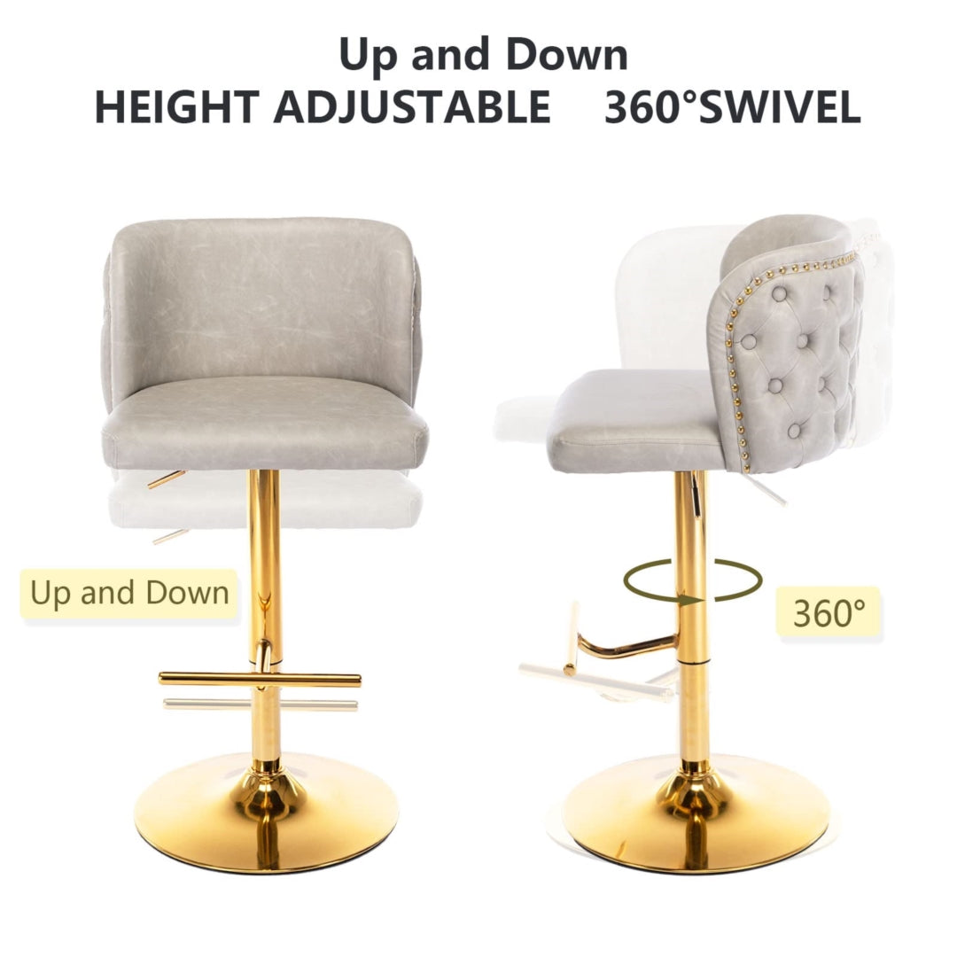 2x  Vintage Leather Golden Base Swivel Bar Stools- Beige