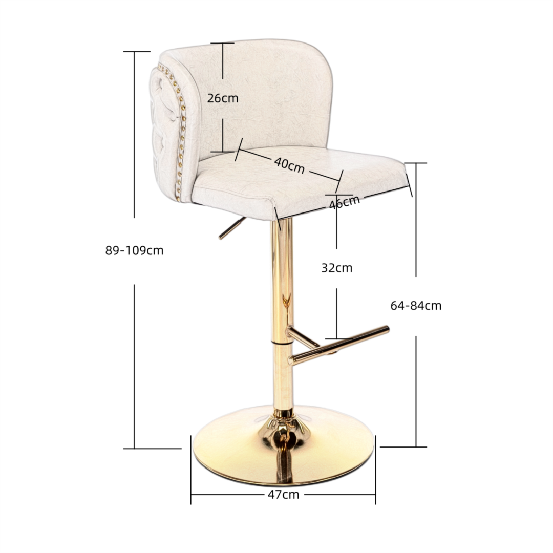 2x  Vintage Leather Golden Base Swivel Bar Stools- Beige