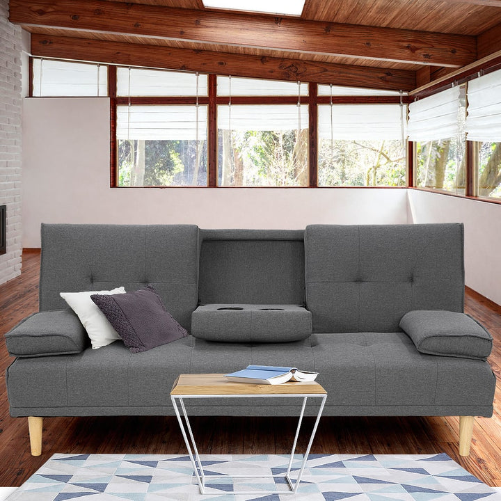 2 Seat Rochester Linen Fabric Sofa Bed Lounge Couch Futon Furniture Suite - Dark Grey