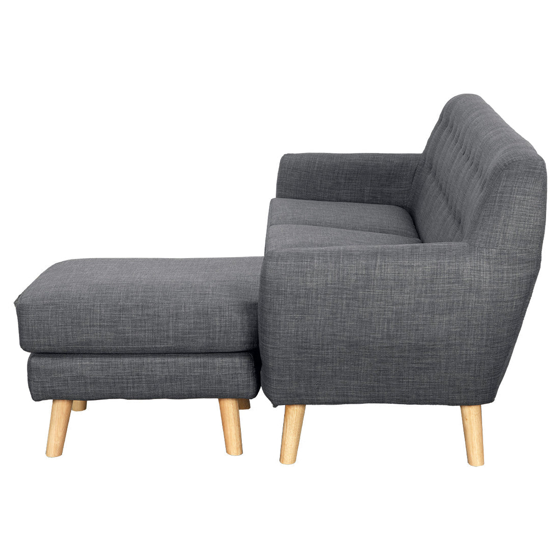 Linen Corner Wooden Sofa Couch Lounge L-shaped with Chaise - Dark Grey