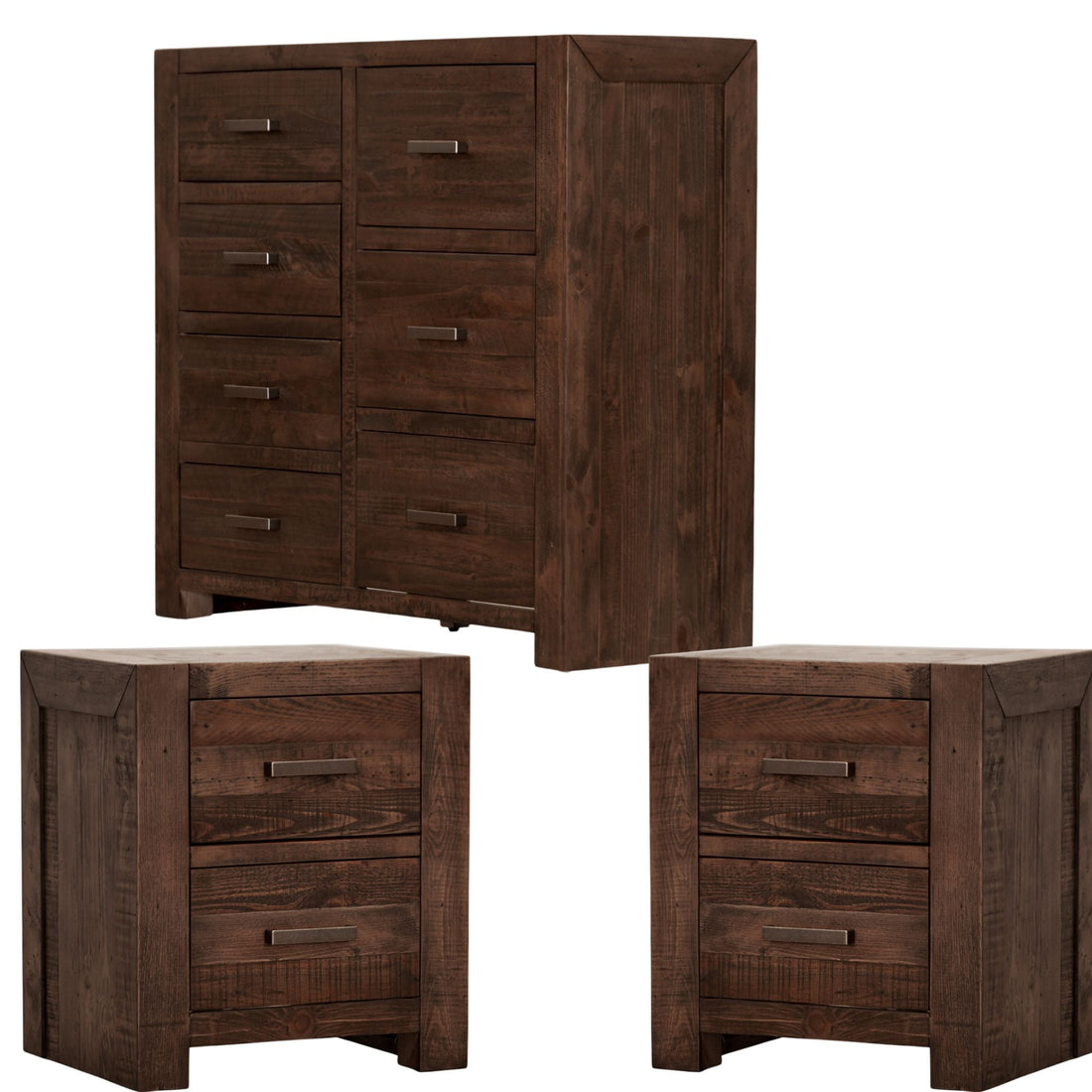 Set of 2 Bedside Table Tallboy Bedroom Furniture Package Set Grey Stone