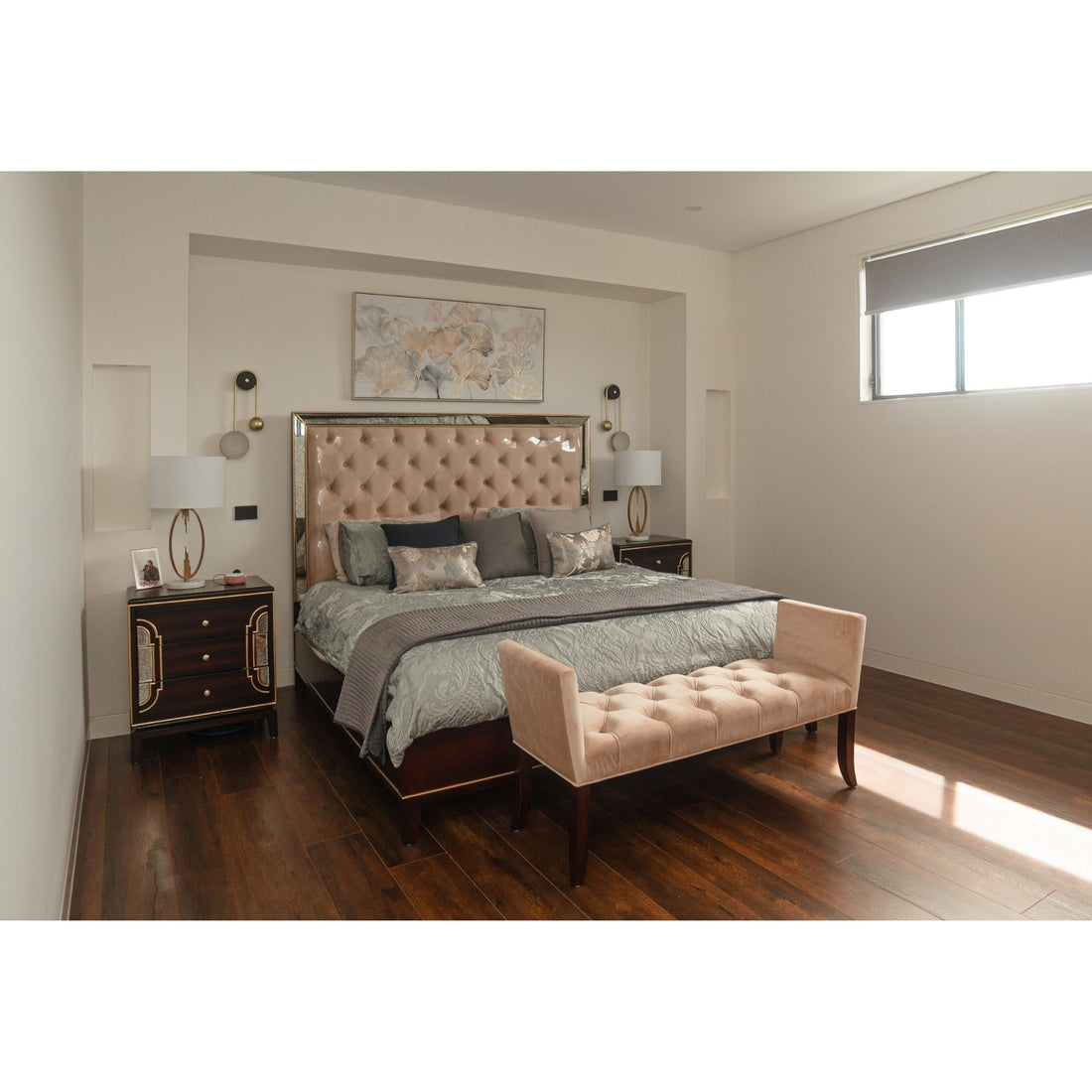 4pc Queen Bed Frame Bedroom Suite Timber Bedside Tallboy Package Set