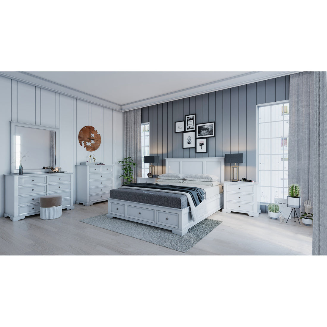 4pc Bedside Dresser Mirror Bedroom Chest of Drawers Set Cabinet - White