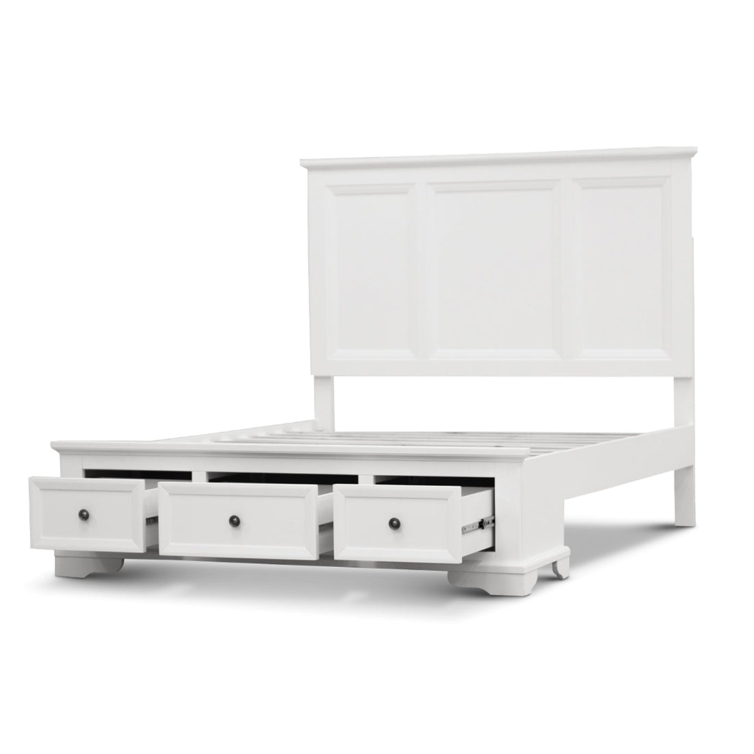 4pc Queen Bed Frame Bedroom Suite Timber Bedside Tallboy Package - White