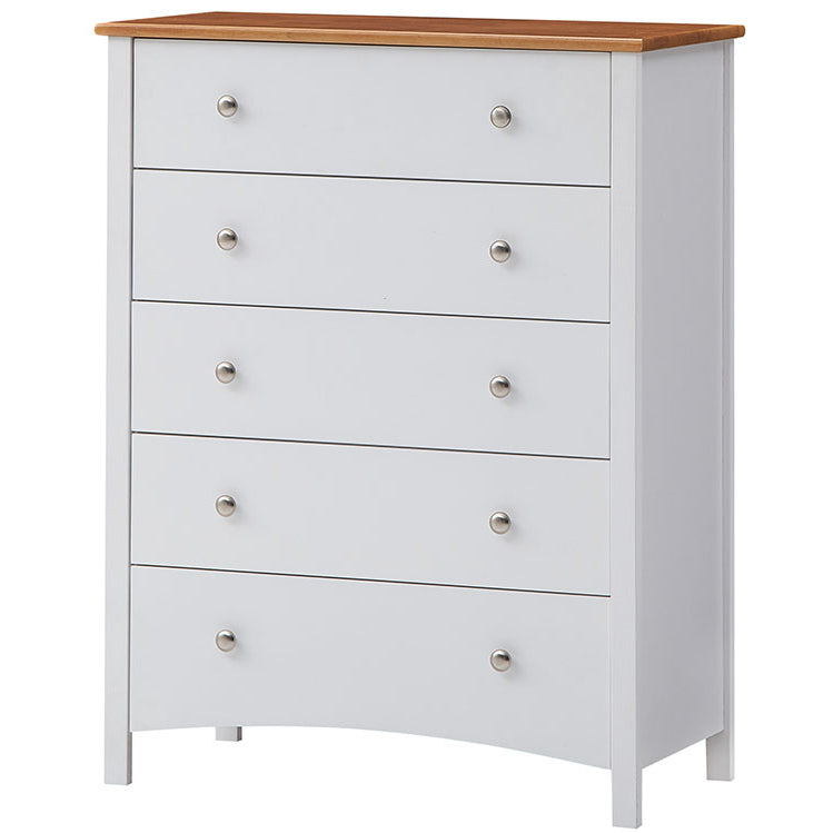 5 Drawer Chest Solid Rubber Wood Bed Storage Cabinet - White
