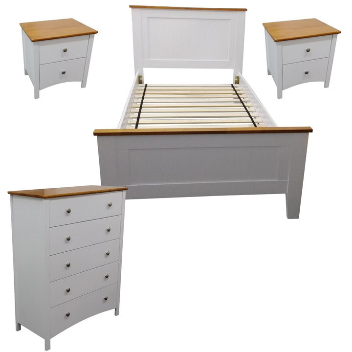 4pc King Single Bed Suite Bedside Tallboy Bedroom Furniture Package -Wht