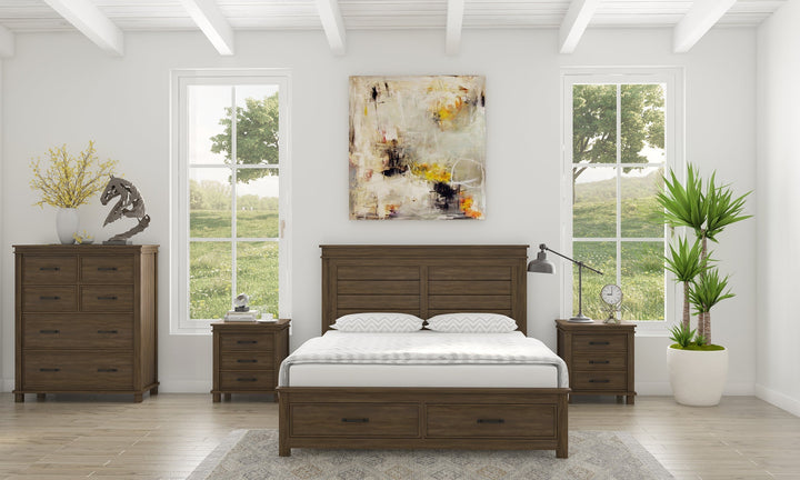 4pc King Bed Suite Bedside Tallboy Bedroom Furniture Package - Rustic Grey