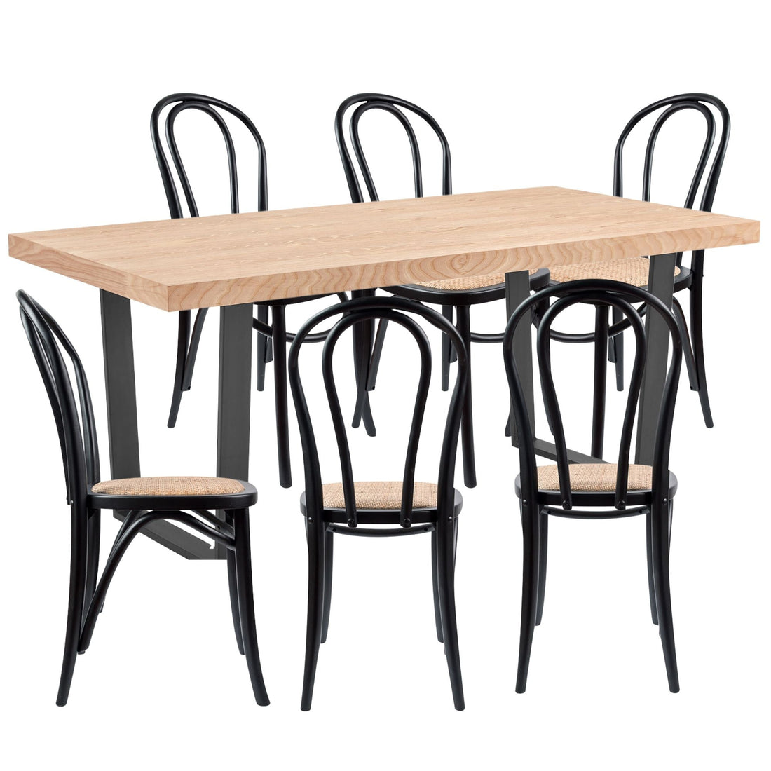 7pc 180cm Dining Table Set 6 Arched Back Chair Elm Timber Wood