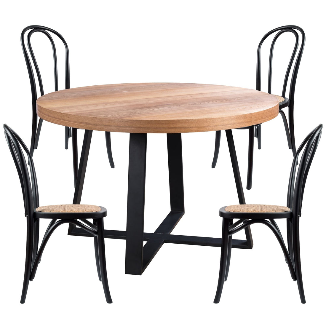 5pc 120cm Round Dining Table Set 4 Arched Back Chair Elm Timber Wood