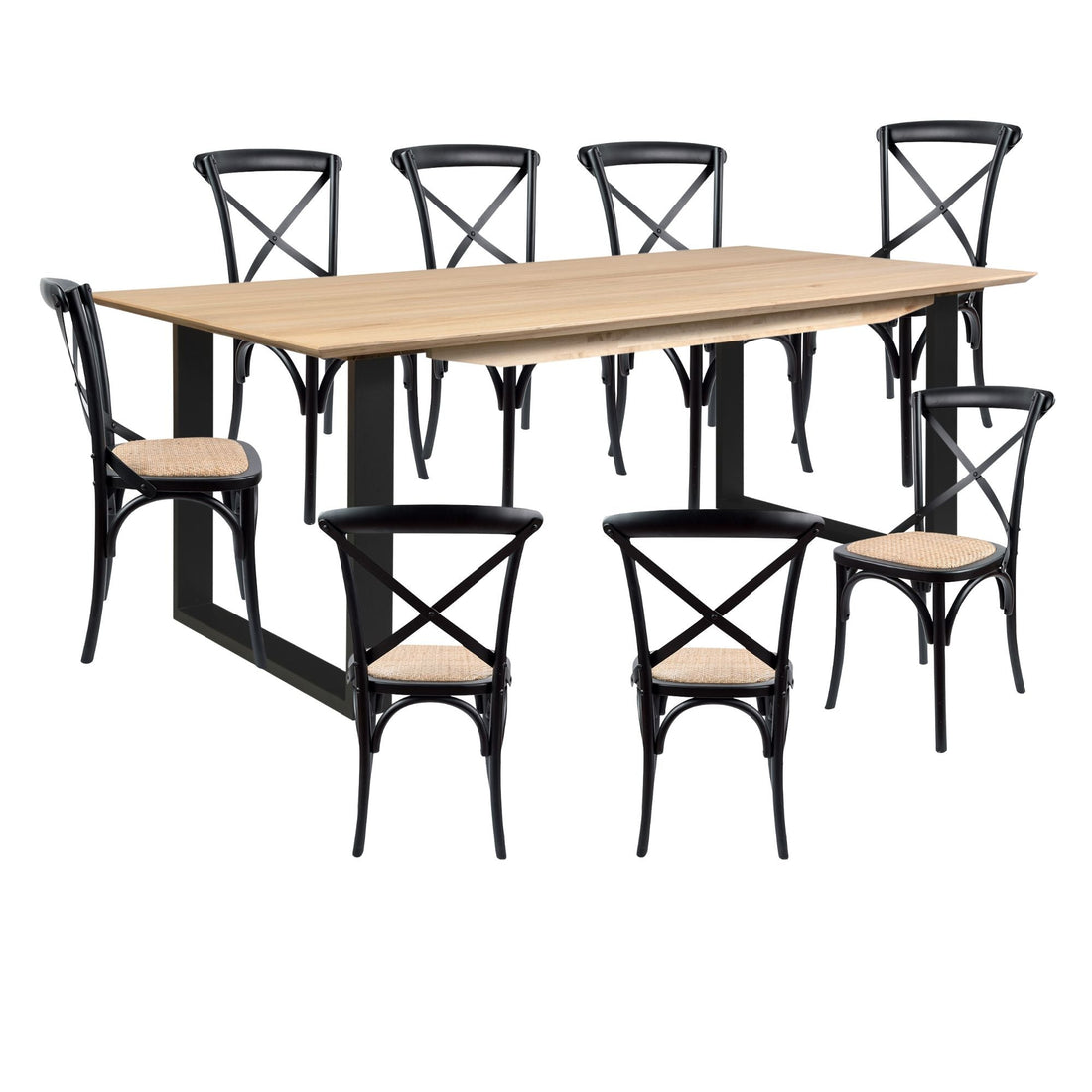 9pc 210cm Dining Table Set 8 Cross Back Chair Solid Messmate Timber Wood