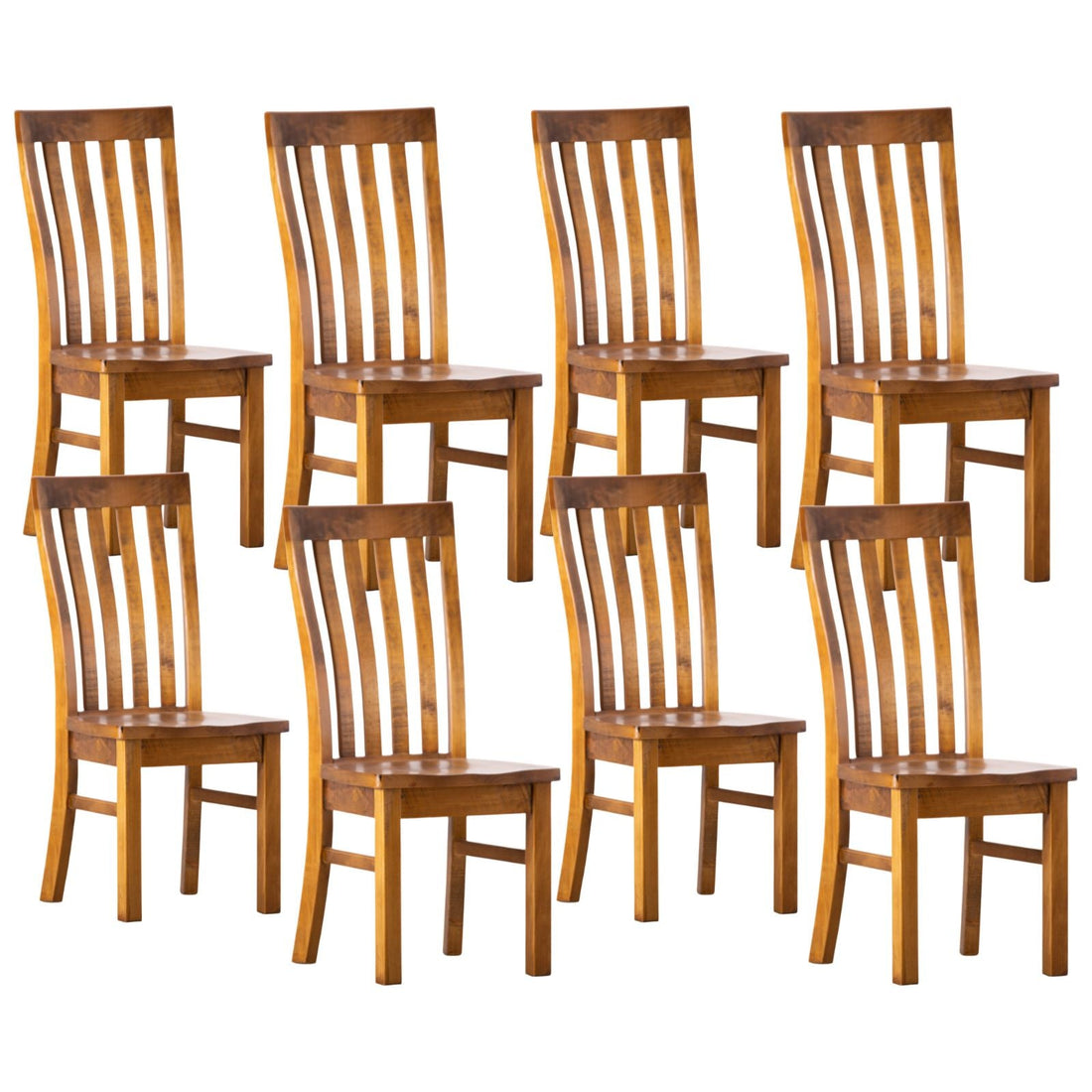 Set of 8 Solid Pine Timber Wood Seat - Rustic Oak