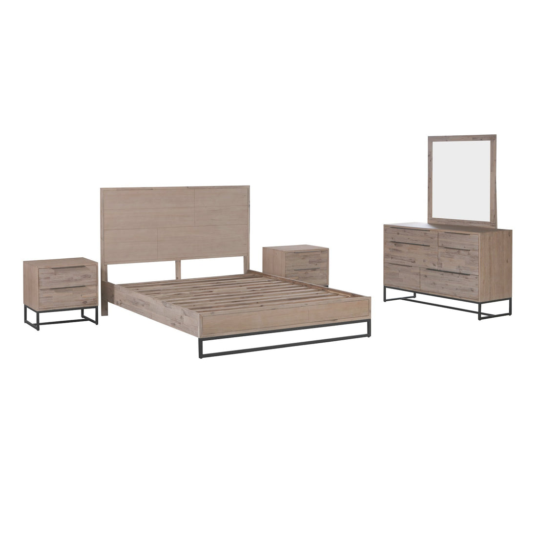 4 Pieces Queen Size Bedroom Suite made in Solid Wood Acacia